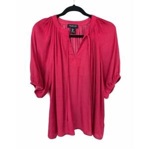 Rachel Zoe Top Women Medium Pink Boho Peasant Blouse Tie Neck Balloon Sleeve